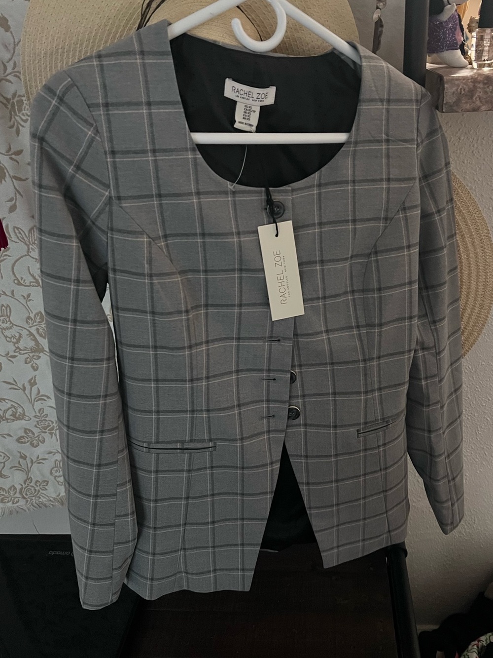 Rachel Zoe Gray Plaid Blazer Work Jacket